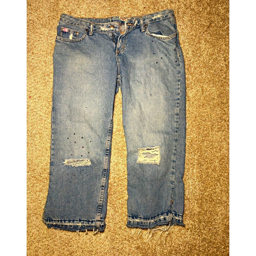 Mudd Women's Light Wash Blue Distressed Low Rise Straight Denim Jeans Size 13